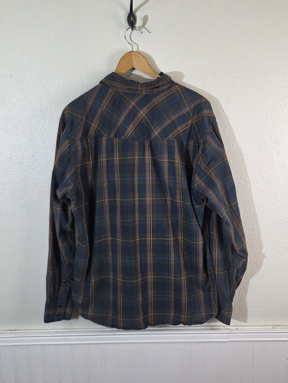 Fossil Vintage Fit Mens Xl Pearl Snap Shirt Blue Brown Plaid Western Cotton View 5